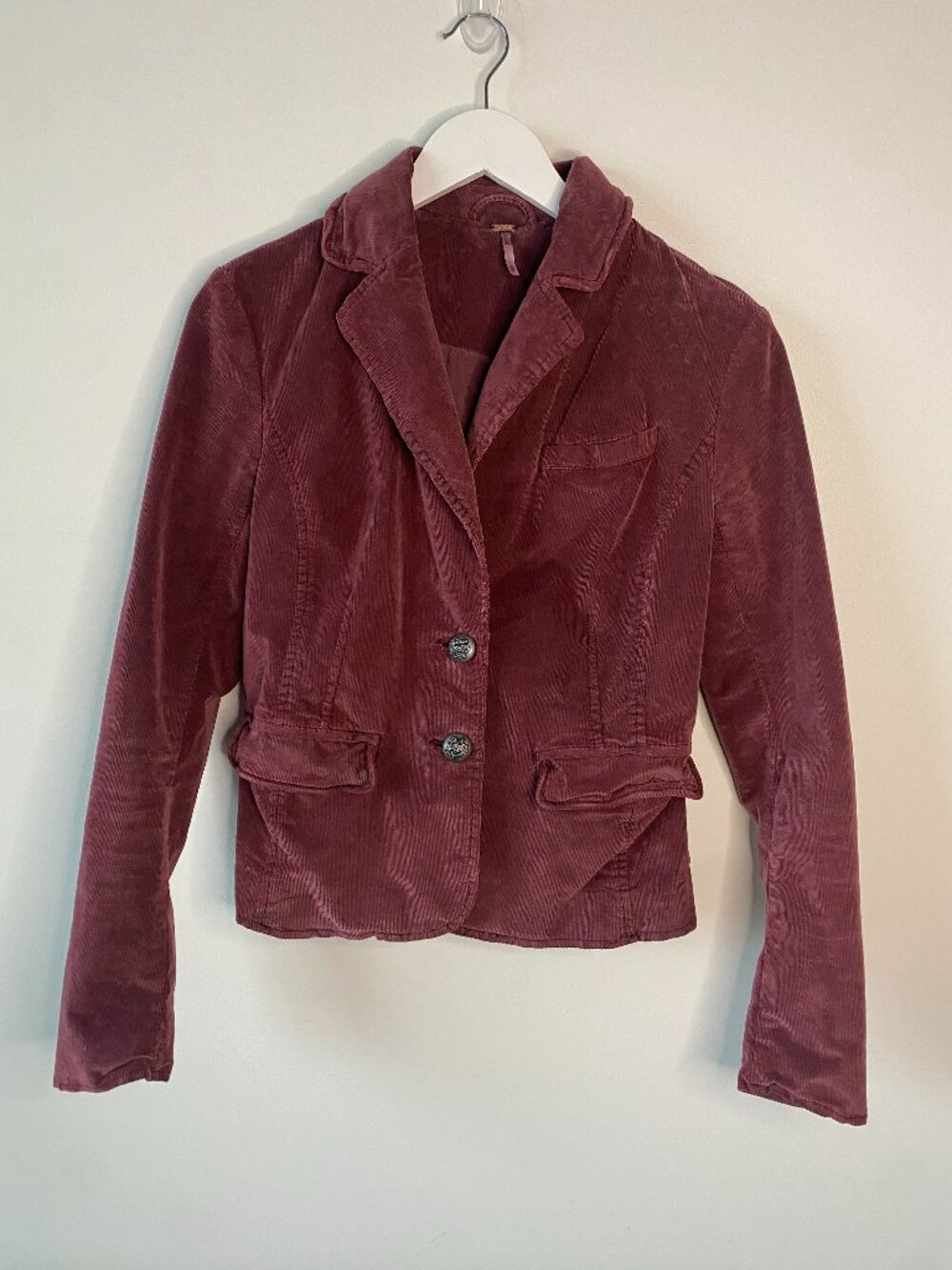 Free People Byron Corduroy Blazer Jacket XS Pink Mauve Fitted Boho Vintage Style